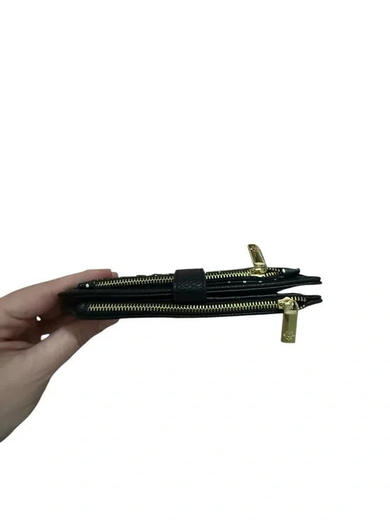 Nanette Lepore Black Pebbled Leather Wallet with Polka Dot Trim - Picture 3 of 5